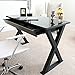 Walker Edison Lawrence Urban Industrial X Leg Glass Top Computer Desk, 48 Inch, Black