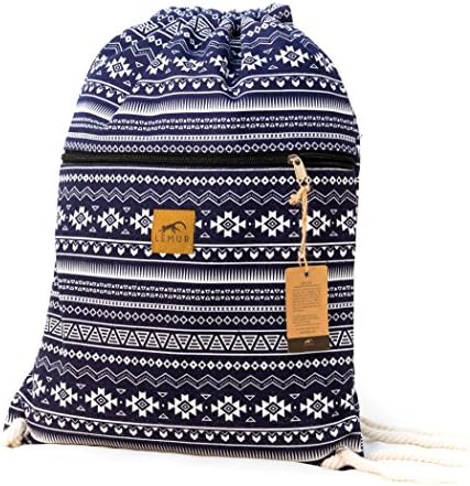 Canvas Drawstring Backpack - Day Bag, Gym Sack Pack, Cinch Bag by Lemur Bags (Tribal)