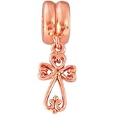 Luckybeads Rose Gold Filigree Heart Cross Pendant Charm 925 Silver Christian Charm Keep Faith Bead fit Bracelet