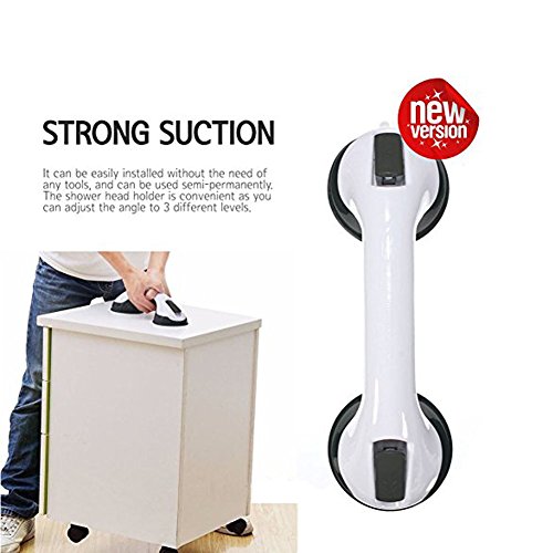 FChome Grip Shower Wall Grab Bar,12 Inches Shower Handle Bar Offers Safe Grip with Strong Hold Suction Cup for Safety Grab in Bathroom (White-Black) - Thumbnail 6