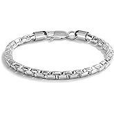 Dankadi Men 925 Sterling Silver Bracelet Fashion Italy 5MM Square Rolo Link Round Box Chain Bangle 6.5 "7" 7.5 "8" 8.5" 9" Fine Cuff Jewelry Gift