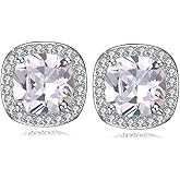 Simple Round Square Stud Earrings Cubic Zirconia Stud Earrings White Gold Square Halo Stud Earrings Hypoallergenic for Women