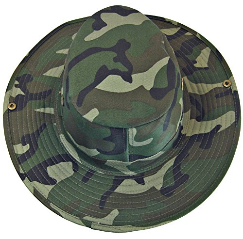 Boonie Bush Safari Outdoor Fishing Hiking Hunting Boating Snap Brim Hat Sun Cap with Neck Flap (Woodland Camo, XL)
