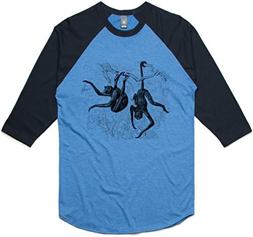 theIndie Playing Monkeys (Black) 3/4-Sleeve Raglan Baseball T-Shirt, Arctic Marle / Navy, S