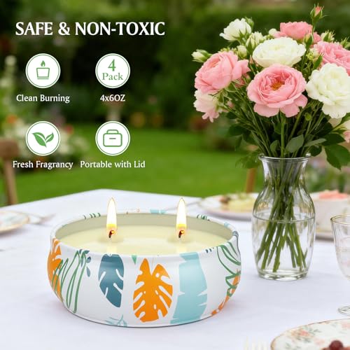 Citronella Candle Outdoor 4pcsx6oz, Decorative Lemongrass Candles 240 Hours Burn Time 2-Wick Natural Soy Wax Indoor & Outdoor Candles, Ideal for Camping Patio Garden Yard Porch Gifting Home Décor