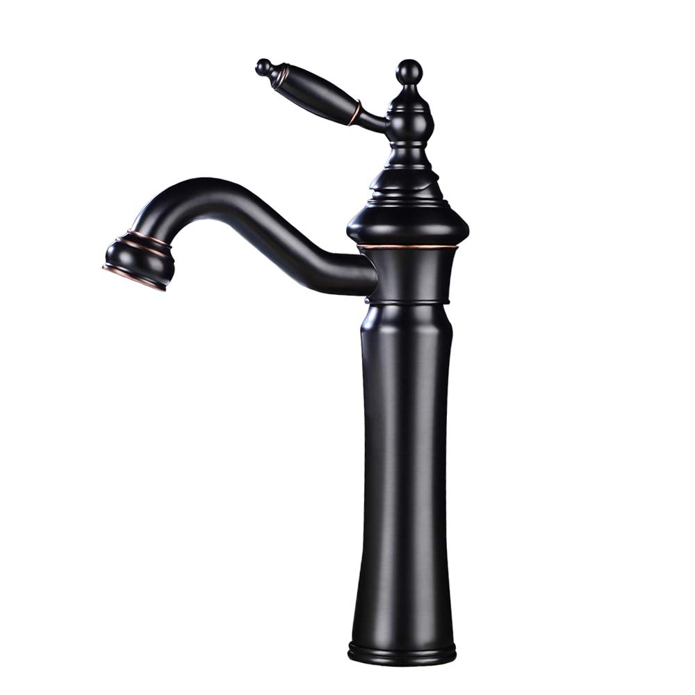 Bathroom Vessel Sink Taps Oil Rubbed Bronze Tall Body Single Handle Lavatory Vanity Mixer Bar Tap Tall Spout Single Hole Deck Mount Brass Gudetap GT7501BH