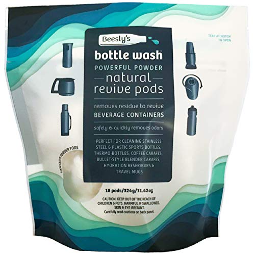 Beesly's Bottle Wash All Natural Revive Pods - No Bleach,10x Concentrated Cleaner & Odor Remover Pods - Perfected for Re-Usable Bottles, Hydration Packs, Ice Chests, Coffee Pots, 18 Pods