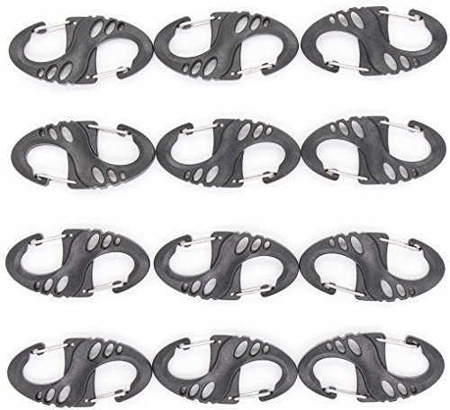LeBeila 8 Shape Carabiner 12 Small Tactical Carabiners Clips Mini SF Spring Backpack Clasps Wiregate EDC Keychain Snap On Clip Hook Buckle for Camping Climbing Hiking Survival Gear (Black, 12PCS)