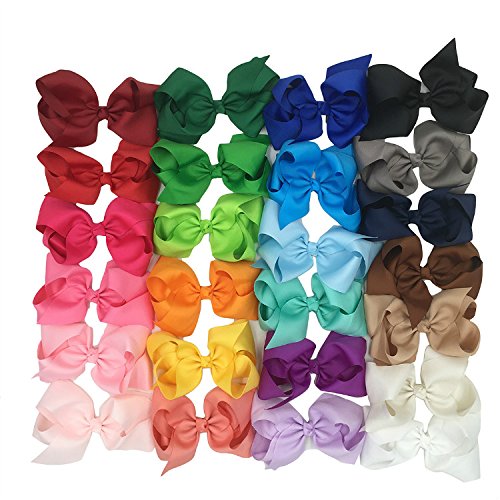 XIMA 25pcs 6 inch big ribbon bows,Girls' hair accessories hair bow (With French clip)