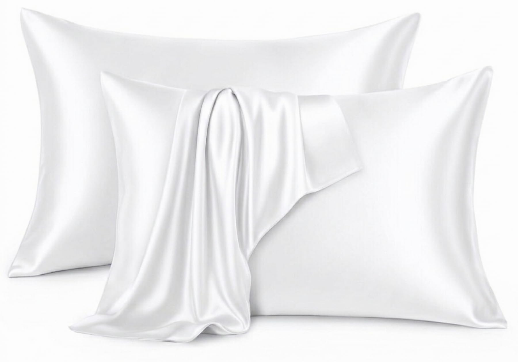 Yorkshire Bedding White Satin Pillow Cases 2 Pack – Luxurious Silky Pillow Covers Soft as Silk Pillowcase For Hair and Skin with Envelope Closure Standard Size (50 x 75 cm)
