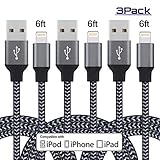 Yakonn iPhone Charger Charging Cable 3 pack Lightening Cable 6FT iPhone Cable USB Sync & Charging Cord for iPhone 7 Plus 7 6S Plus 6 Plus SE 5S 5C 5, iPad 2 3 4 Mini, iPad Pro Air, iPod.(Grey)