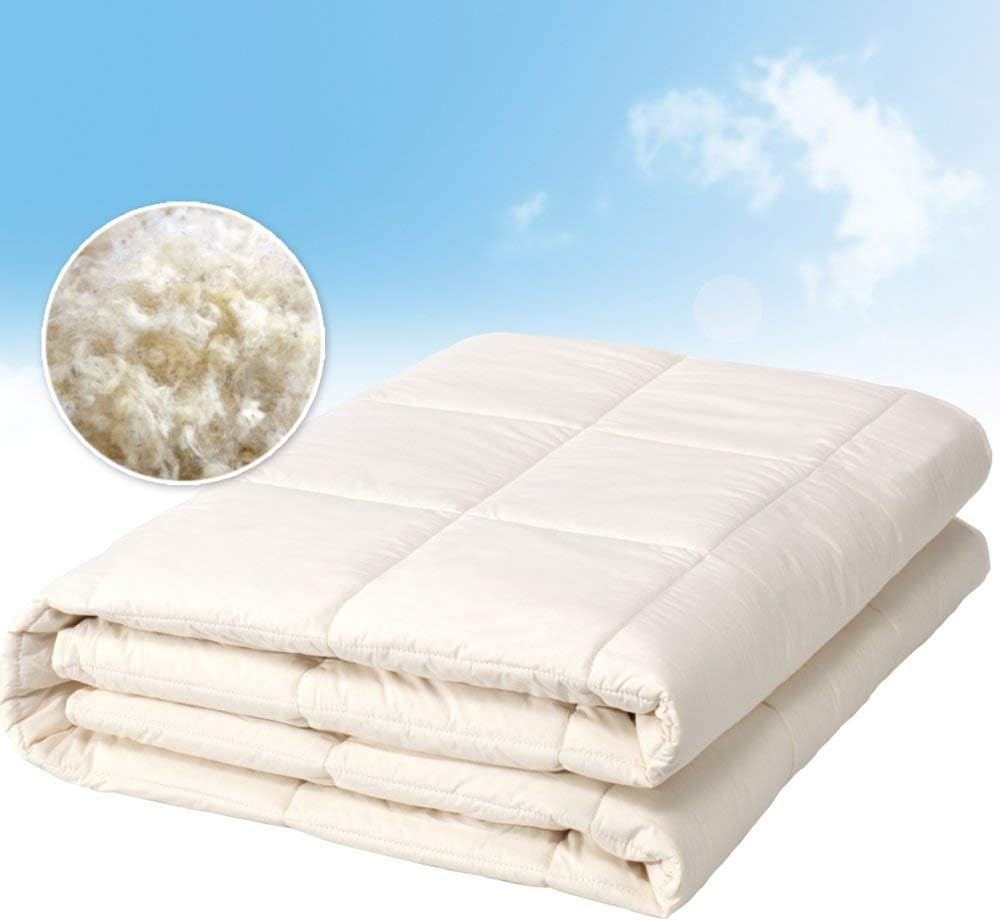 100% Pure Wool Filled Comforter for All Seasons, Encased in 100% Organic Cotton Down Alternative Comforter, Duvet Insert, Warm, Soft & Hypoallergenic, Natural White, Woolmark Certified, (Full/Queen)