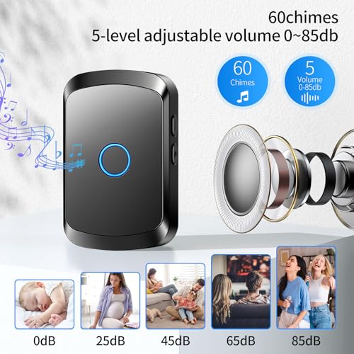 Timbre Inalámbrico para Puerta Exteriores Traje, Timbres InaláMbricos Para Casa, Receptor, Timbre Inalambrico Exterior, Rango De Trabajo De 300m Con 60 MelodíAs, 5 Niveles De Volumen