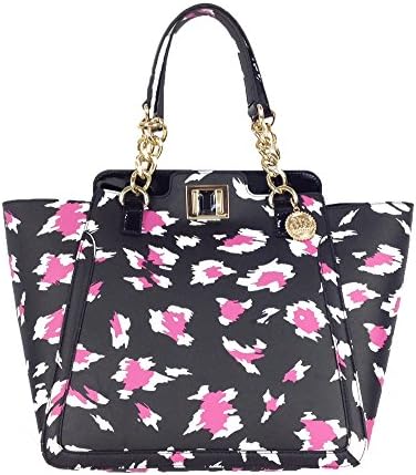 Juicy Couture Wild Thing Leather Large Wing Tote Bag, Black Fuchsia Leopard