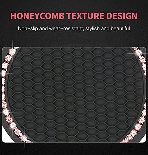 Bronkige 2PCS Bling Car Cup Coaster, Rhinestone Anti Slip Silicone Car Insert Coaster, 2.75 Inch Universal Vehicle Bling Cup Holder Insert Coaster Suitable for Most Cars (Pink)