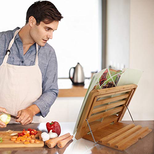 Bamboo Book Stand Display Adjustable Foldable Tray Page Paper Clips ipad Stand/Cookbook Stand/Foldable Tablet PC Textbook/rdy Lightweight Bookstand Textbooks Music Books Bookstands Cook Recipe Stands