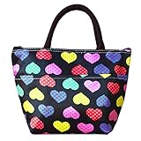 Sealike Cute Colorful Polka Dot Love Heart Picnic Lunch Bag Tote Bag Handbag Lunch Organizer for Women Girls with Stylus Black