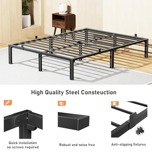 JUNHEDAMAI 14 Inch Queen Size Bed Frame, Heavy Duty Metal Platform Bed