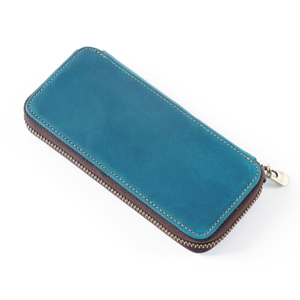 DONGKER Leather Pencil Pouch Case,Zippered Pen Pencil Stationery Bag with 3 Elastic Rope Pen Places& 1 Card Clip for Office