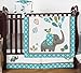 Turquoise Blue Gray and White Mod Elephant Girl or Boy Baby Bedding 4 Piece Crib Set Without Bumper