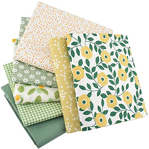 Cotton Craft Fabric Bundles Patchwork,Fabric Fat Quarters Bundle 7PCS 50 x 40cm Sewing Patchwork Different Pattern Cloths DIY Scrapbooking Artcraft (Green-Flower-50 * 40)