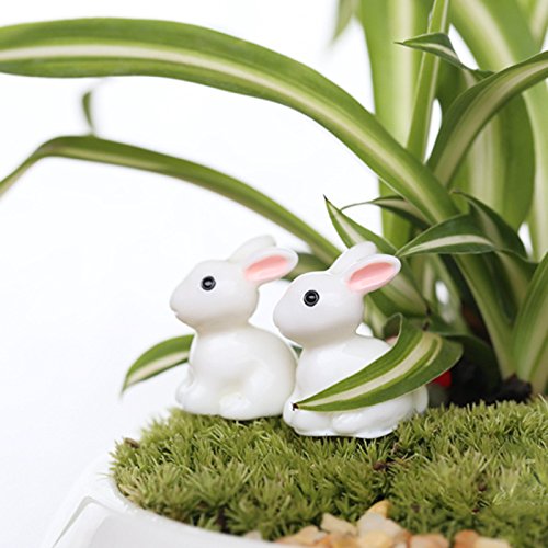 IYSHOUGONG 2 Pairs Miniature Fairy Garden Rabbit Doll House Animal Figure for DIY Fairy Garden Dollhouse Decor - Thumbnail 7