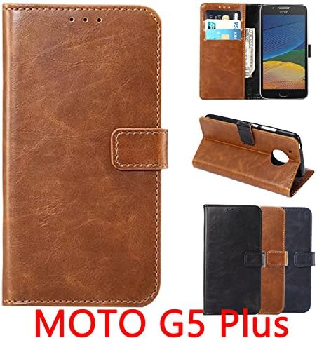MOTO G5 Plus Wallet Case Brown, PU Leather Cover Kickstand Cash Slot Photo Frame Card Holder and ID Slot From MOOSHiON Ultima Shield