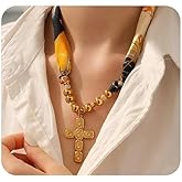 FUTIMELY Gold Heart Cross Scarf Necklace for Women,Vintage Large Heart Pendant Necklace,Unique Big Crucifixion Bandana Necklace Beach Jewelry Y2k Accessories