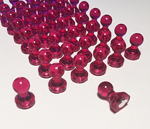 50 Pack Transparent Pushpin magnets (Pink) - Extra strong. Great for maps, fridge, file cabinets, white boards and more!