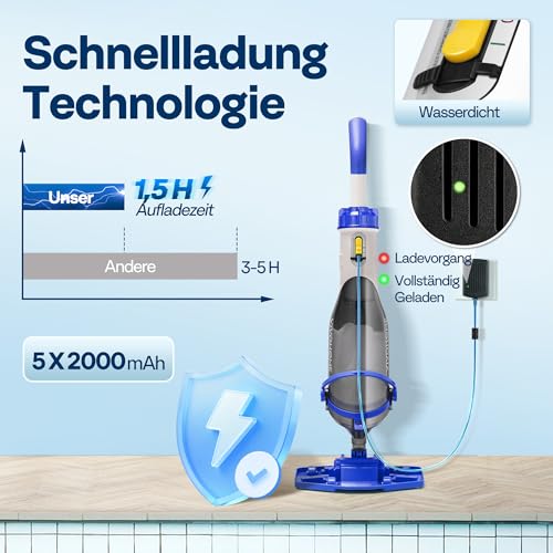 VIVOHOME 4200LPH Pool Vacuum Cleaner Battery with 278 cm Extension Pole Pool Vacuum Cleaner with 4 Filter Bags Portable Pool Cleaner with Operating Time up to 60 Minutes for Swimming Pools Hot Tubs