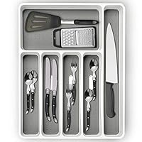 Non Slip Silverware Organizer for Drawer and Kitchen, Plastic, Classic Narrow and Practical Cutlery Tray and Organizer