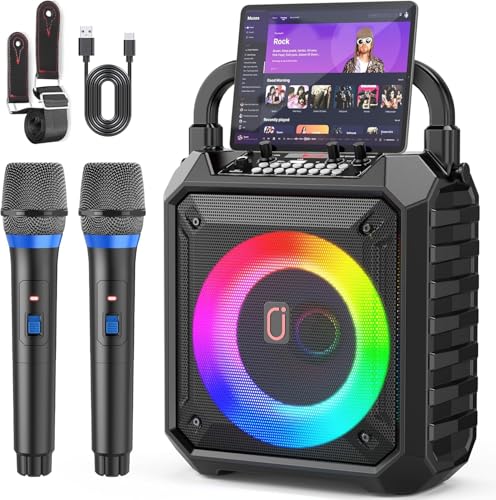 JYX Karaoke Maschine mit 2 kabellosen Mikrofonen, Bluetooth 5.3, 80W Lautsprecher, 6,5-Zoll-Bass, bis 12 Std., LED-Licht, USB/TF/AUX, tragbares Karaoke Set für