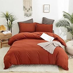 Luxlovery Burnt Orange Pom Fringe Comforter Set Cal