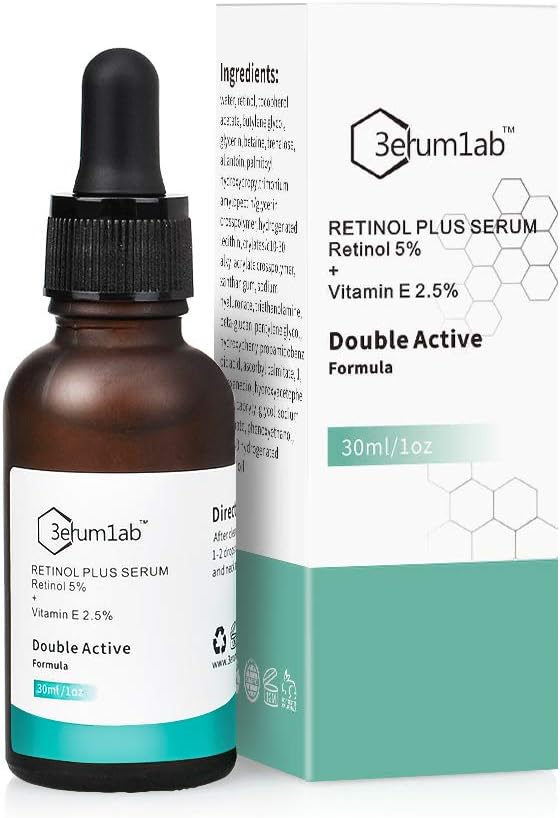 Retinol Serum High Strength for Face and Skin Unique Double Active Ingredients of 5% Retinol & 2.5% Vitamin E