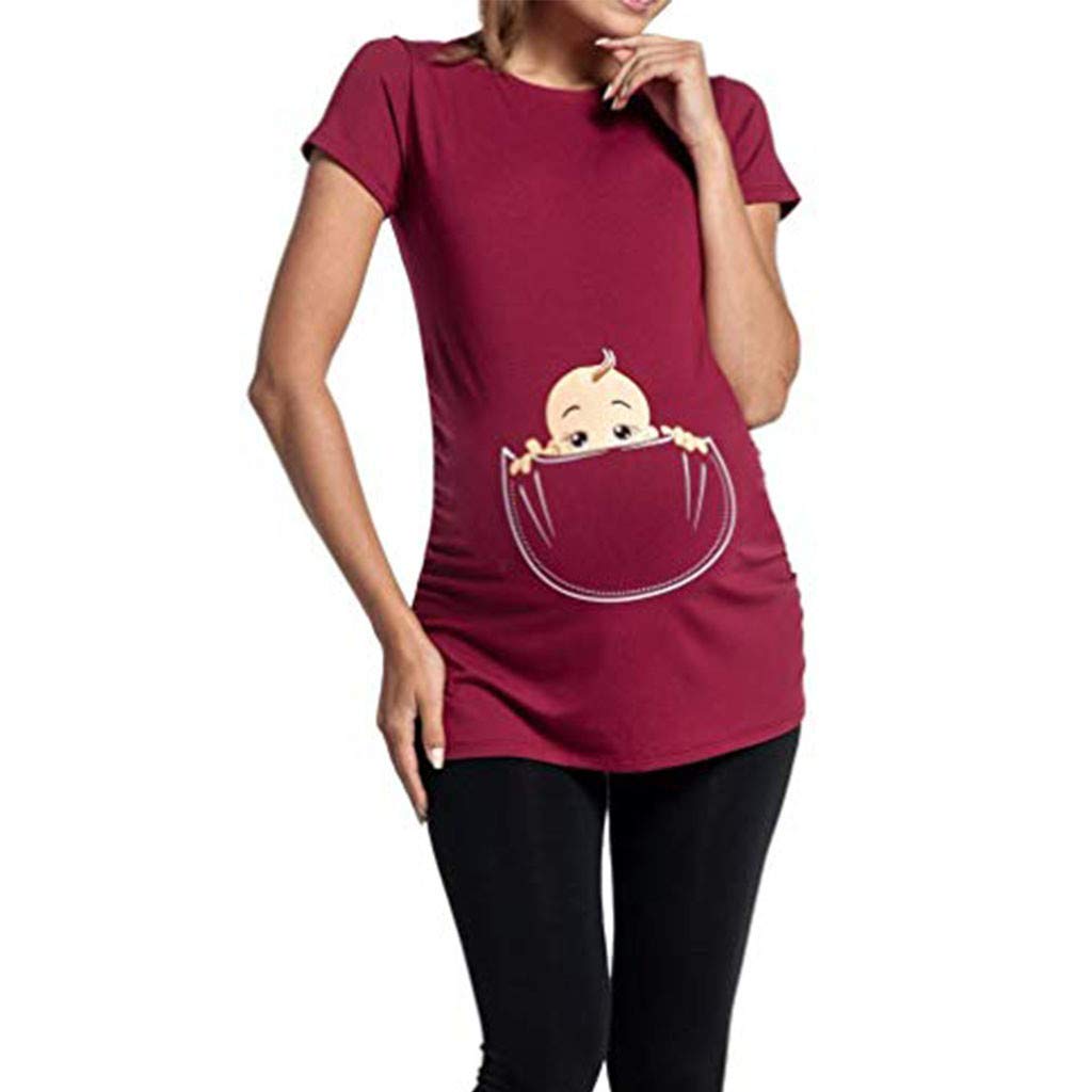 Lazzboy T-Shirt Sommer Mutterschaft Schwangerschaft Frauen Cartoon Baby Print Starren Kleidung Schwangere Lustig Plus Gr/&ouml;/&szlig;e L-3XL