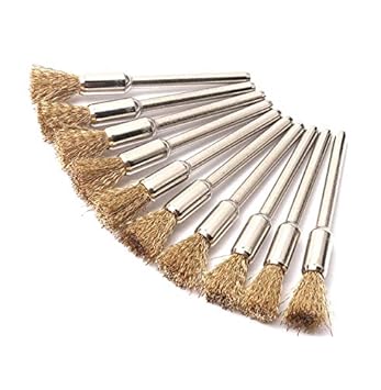 uptodateproducts 10Pcs Brass Wire Brush Pencil Shaped Brushes 3mm Shank Fit Metal Rust Removal Jade Polishing Wood Carving Dremel Rotary Tool