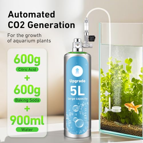 Aquarium CO2 Generator 5L Aquarium CO2 System Kit with CO2 Regulator, Needle Valve, Solenoid and Bubble Counter for Aquarium Plants Medium and Large Tank 60L - 300L