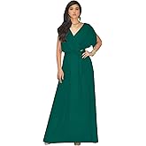 KOH KOH Womens Long Semi-Formal Short Sleeve V-Neck Floor Length Maxi Dress Gown