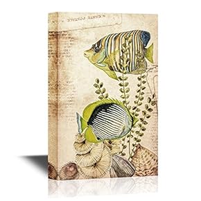 Canvas Wall Art - Vintage Style Tropical Fish Under The Sea - Gallery Wrap Modern Home Art | Ready to Hang - 12x18 inches