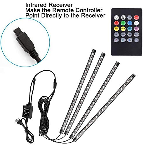 Car LED Strip Light, Uniwit 4 Pcs Multicolor Music Car Interior Atmosphere USB Lights for Car TV Home with Sound Active Function, Wireless Remote Control and Smart USB Port (8.85 Inch - 48 LED) - Thumbnail 3