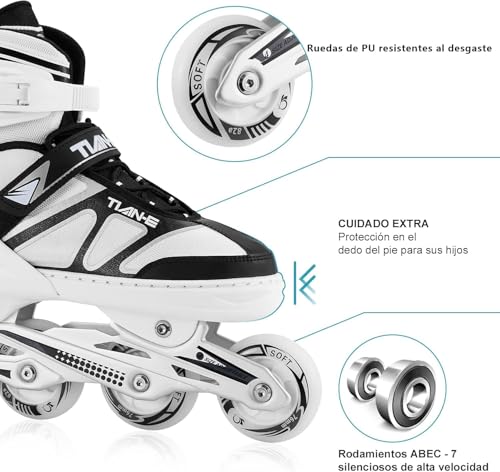 YOMYM Patines en Linea Ajustables para Niños y Adultos, Rodamiento de ABEC-7, Flash Ruedas, Cómodo y Transpirable, Patines en Línea para Fitness para Adultos y Principiantes