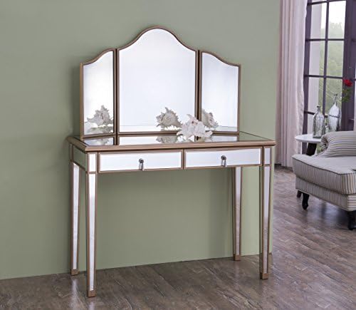 Mirrored Vanity Table 42 in. x 18 in. x 31 in. and Mirror 39 in. x 24 in.