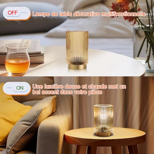 MEKOTRIN Cordless Rechargeable Table Lamp – Romantic Glass Night Lamp for Bedroom, Living Room, Cafe, Bistro, Restaurant (Amber)