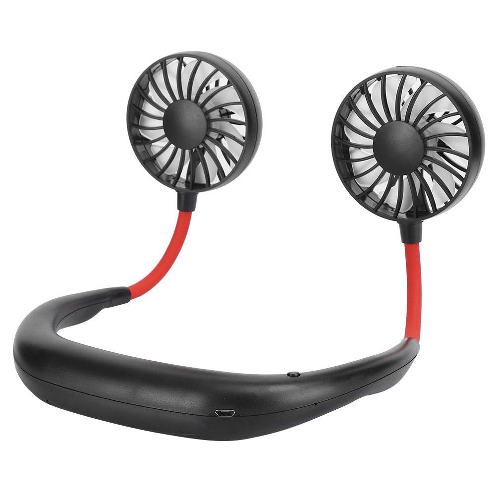 Zunate Foldable Neck Hanging Fan USB Rechargeable, Portable Mini Neckband Fan with 3 Speed Lazy Neck Hanging Style, Dual Desktop Fan for Camping Outdoor Trips Office and so on(Black)
