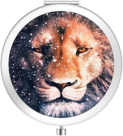 Metal Lovely Hand Mirror, Compact Foldable Portable Cosmetic Magnetic for Purse or Travel-Lion