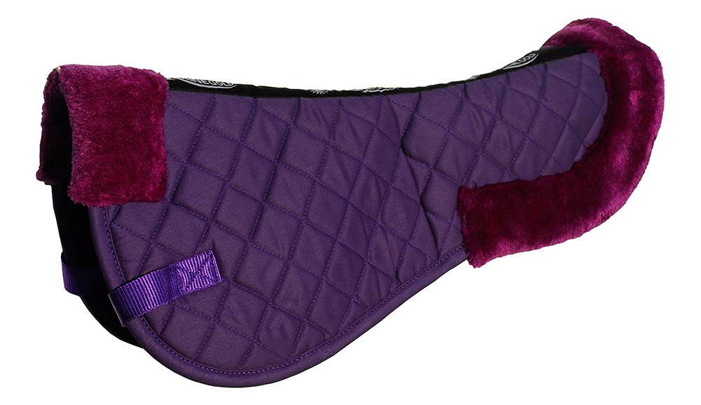 Rhinegold Cotton Horse Riding Saddle Pad - Luxury Equestrian Cotton Pad Saddle with Faux Fur, Trimmed Edges & Girth Replacement Straps. Horse Equipment - Numnahs for Horses & Ponies