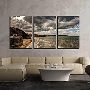 3 Piece Canvas Wall Art - Cliffs of Whitby. United Kingdom. - Modern Home Art Stretched and Framed Ready to Hang - 16"x24"x3 Panels