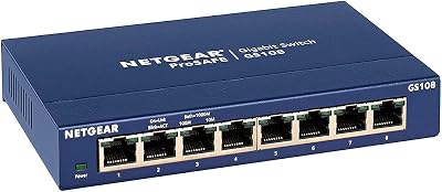 NETGEAR GS108 8 Port Gigabit Network Switch Ethernet Plug-and-Play Desktop Wall