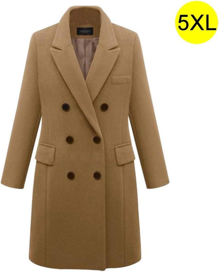 Jungles Winter Peacoat for Women - Comfortable Fashionable Classic Coats Long Windbreaker - Large Sized Double-Breasted Slim Solid Cashmere Winter Pea Coats