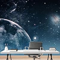 Wall Mural Stars and Moon in Night Sky Removable Self-Adhesive Wallpaper Wall Decoration for Bedroom Living Room - 66x96 inches